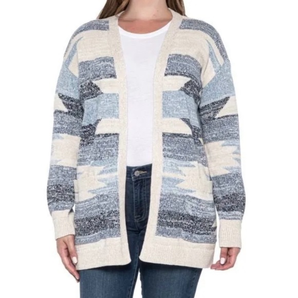 Lucky Brand Jersey Intarsia Aztec Print Cardigan Sweater - Picture 2 of 5